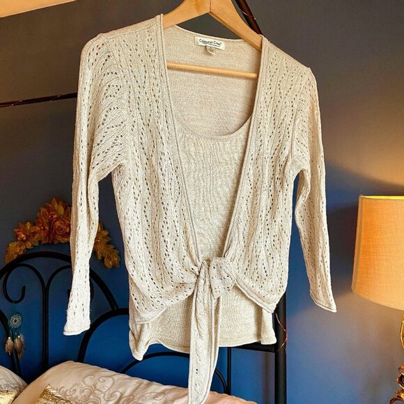 Gold Long Sleeved Knit Two Piece Illusion Sweater - Picture 4 of 13